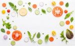 Food Pattern With Raw Ingredients Of Salad. Various Vegetables L Stock Photo