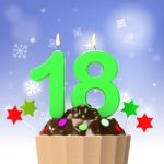 Eighteen Candle On Cupcake Shows Teen Birthday Or Party Stock Photo