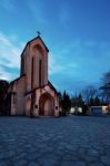 Ancient Stone Church Of Sapa With Blue Night Sky Most Popular Traveling Destination In Sapa Norhtern Of Vietnam Stock Photo