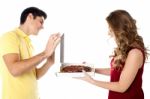 Picture Of Happy Romantic Couple With Pizza Stock Photo