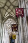 Flags In Winchester Cathedral Stock Photo