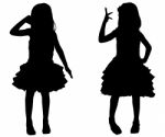 Silhouette Children Dancing Stock Photo