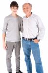 Teenager And Grandfather, In Studio Stock Photo