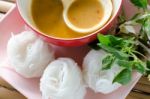 Rice Noodles In Sweet Curry Sauce/ Traditional Thai Cuisine, Ric Stock Photo