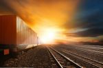 Industry Container Trains Running On Railways Track Against Beau Stock Photo