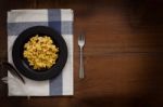 Eating Scrambled Eggs Flat Lay Still Life Rustic With Food Stylish Stock Photo