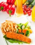 Fresh Chicken Breast Roll And Vegetables Stock Photo