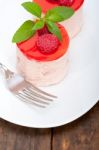 Fresh Raspberry Cake Mousse Dessert Stock Photo