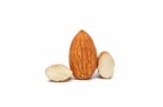 Almond Nut Fruit Organic Healthy Vegan White Background Stock Photo