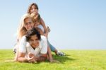 Happy family in garden Stock Photo