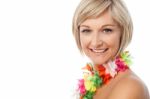 Woman Wearing Colorful Garland Stock Photo