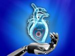 Close-up Of A Robot's Hand Holding Red Heart Stock Photo