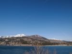 Beautiful Lake, Snow Mountain And Pine Tree Stock Photo