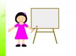 Girl With Brush Shows Child Creativity Or Painting Homework Stock Photo