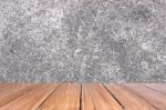 Top Of Wood Table On Old Concrete Wall Background Stock Photo