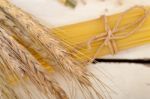 Organic Raw Italian Pasta And Durum Wheat Stock Photo