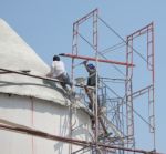 Unsafe Condition Of Workers From Construction Area Stock Photo