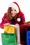 Lady With Christmas Gifts Stock Photo