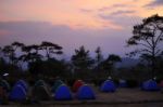 Camping With Beautiful Sunset Stock Photo