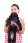 Girl Holding Dog Stock Photo