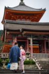 Japanese Couple Taking Pre-wedding Photo At Kiyomizu Stock Photo