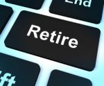 Retire Key Shows Retirement Planning Online Stock Photo