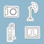 Camera Accessories Line Icon Set Stock Photo