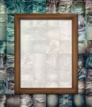 Wooden Picture Frame On Collage Jeans Stock Photo