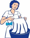 Housewife Washing Laundry Retro Stock Photo