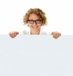 Woman Holding Blank Billboard Stock Photo