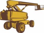 Cherry Picker Mobile Lift Platform Woodcut Stock Photo