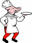 Cartoon Pig Chef Cook Baker Serving Platter Stock Photo