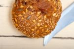 Organic Bread Over Rustic Table Stock Photo