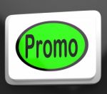 Promo Button Shows Discount Reduction Or Save Stock Photo