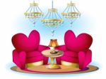 Cartoon  Illustration Interior Valentine Room With Separated Layers Stock Photo