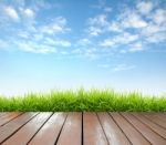 Wooden Terrace With Grass Stock Photo