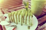 Vintage Style Matcha Cake Stock Photo