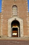 Church In The Turbigo Old Closed Brick Tower Sidewalk Stock Photo