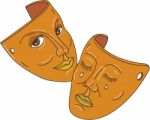 Theater Mask Comedy And Tragedy Mono Line Stock Photo