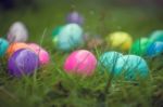 Easter Eggs In Grass Stock Photo