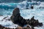 Waves Pounding The Coastline At Capo Testa Sardinia Stock Photo