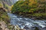 View Along The Glaslyn River In Autumn Stock Photo