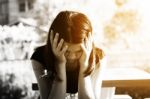 Sadness Girl Sitting Alone Stock Photo