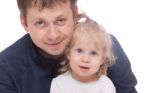 Smiling Dad With His Daughter Isolated Stock Photo