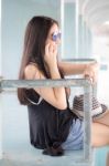 Portrait Of Thai Teen Beautiful Girl Calling Smart Phone Stock Photo