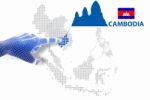 3d Finger Touch On Display Cambodia Map And Flag Stock Photo