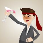 Cartoon Drunk Businessman With Glass Of Cocktail Stock Photo