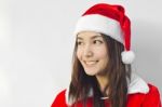 Beautiful Young Santa Clause Woman, Isolated Stock Photo