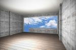 Empty Interior With Bare Concrete Wall And Wood Floor Stock Photo