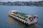 Istanbul, Turkey - May 29 : View Of Buildings And Boats At Dusk  Along The Bosphorus In Istanbul Turkey On May 29, 2018 Stock Photo